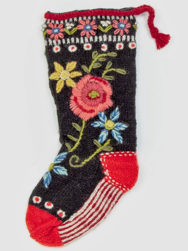 Dark Floral Wool Knit Stocking