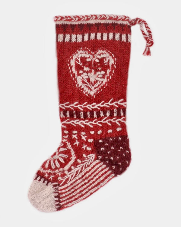 Folk Heart Wool Knit Stocking