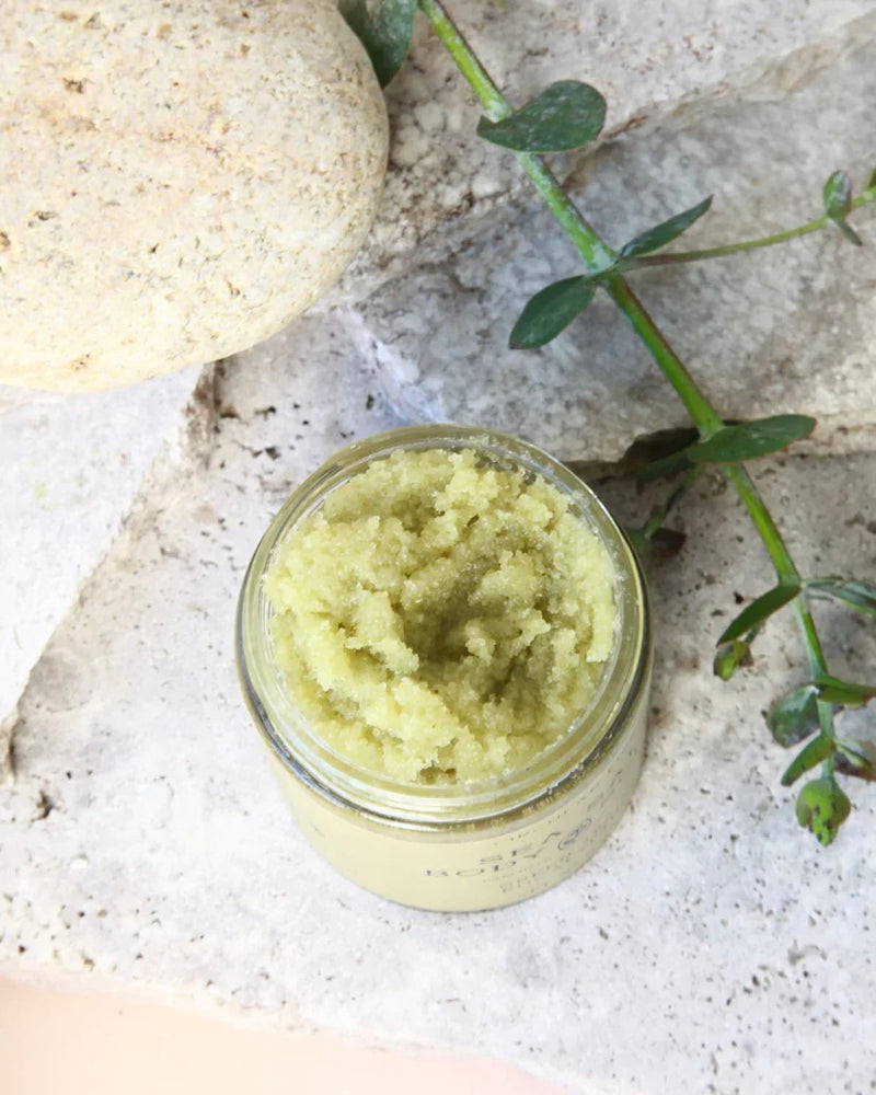 SEA SALT BODY SCRUB, GREEN TEA & EUCALYPTUS