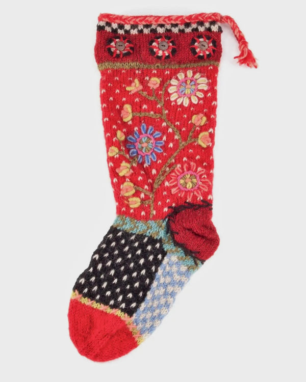 Red Flora Wool Knit Stocking